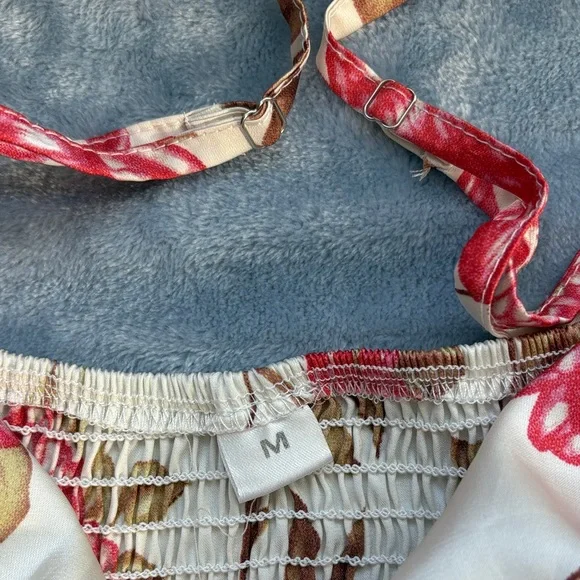 Floral Tie-Front Midi Dress in Cream and Coral - Picture 6 of 7